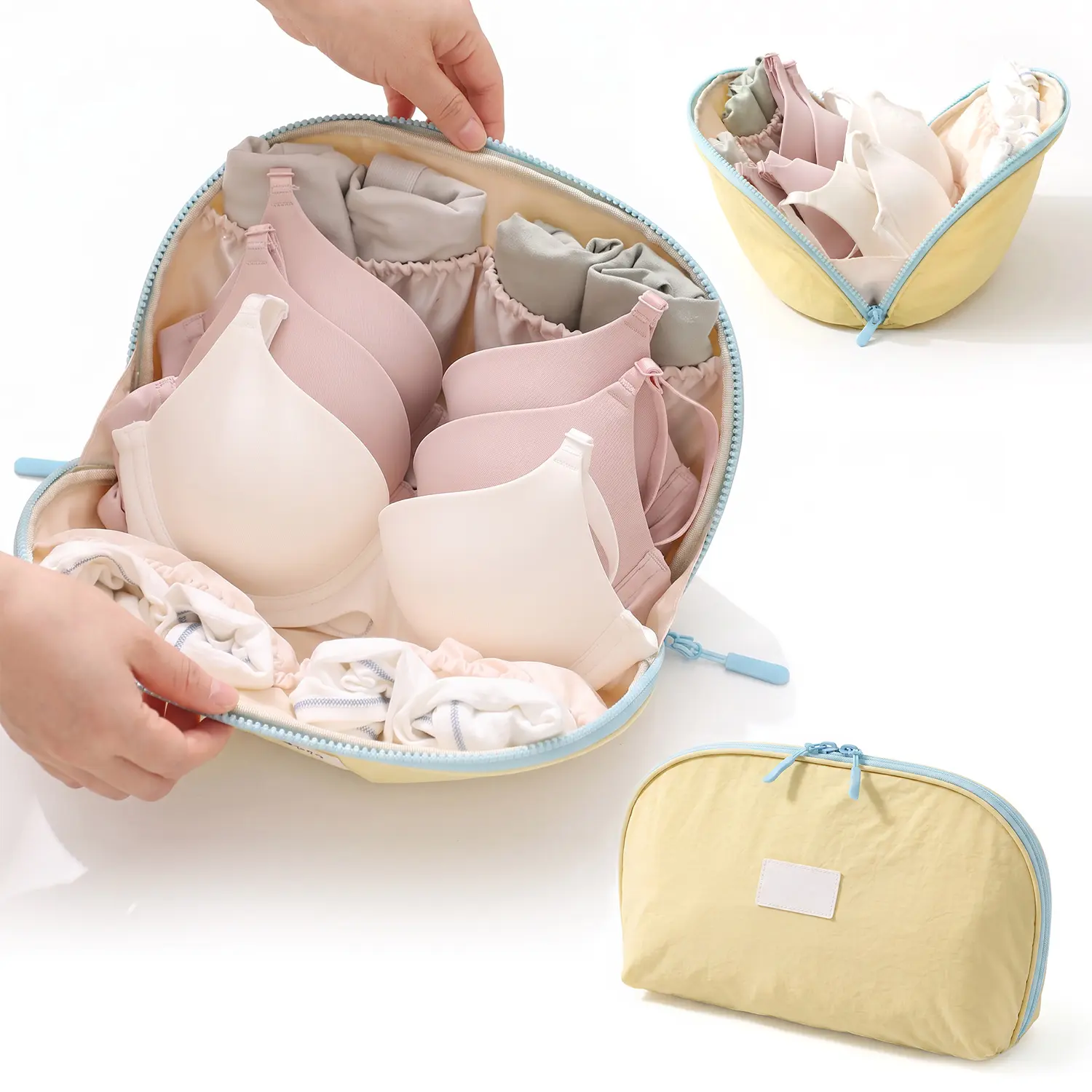 Large Size PVC Travel Underwear Organizer Bag - 3-in-1 Portable Lingerie Storage Pouch with Liner, Waterproof Personal Garment Packing Cube for Travel, Drawer Storage