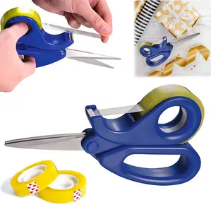 2-in-1 Sharp Scissor with Tape Dispenser, Scissors & Integrated Transparent Tape Dispenser Cutter, Desktop Tape Dispenser, Gift Wrapping Tape Dispenser, Office Tape Dispenser For Desk, Home, Office And School (1 piece)