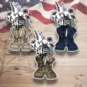 Military Boots and Flowers Sticker, combat Boots, Military Stickers, MultiCam Boots, Military Support Stickers