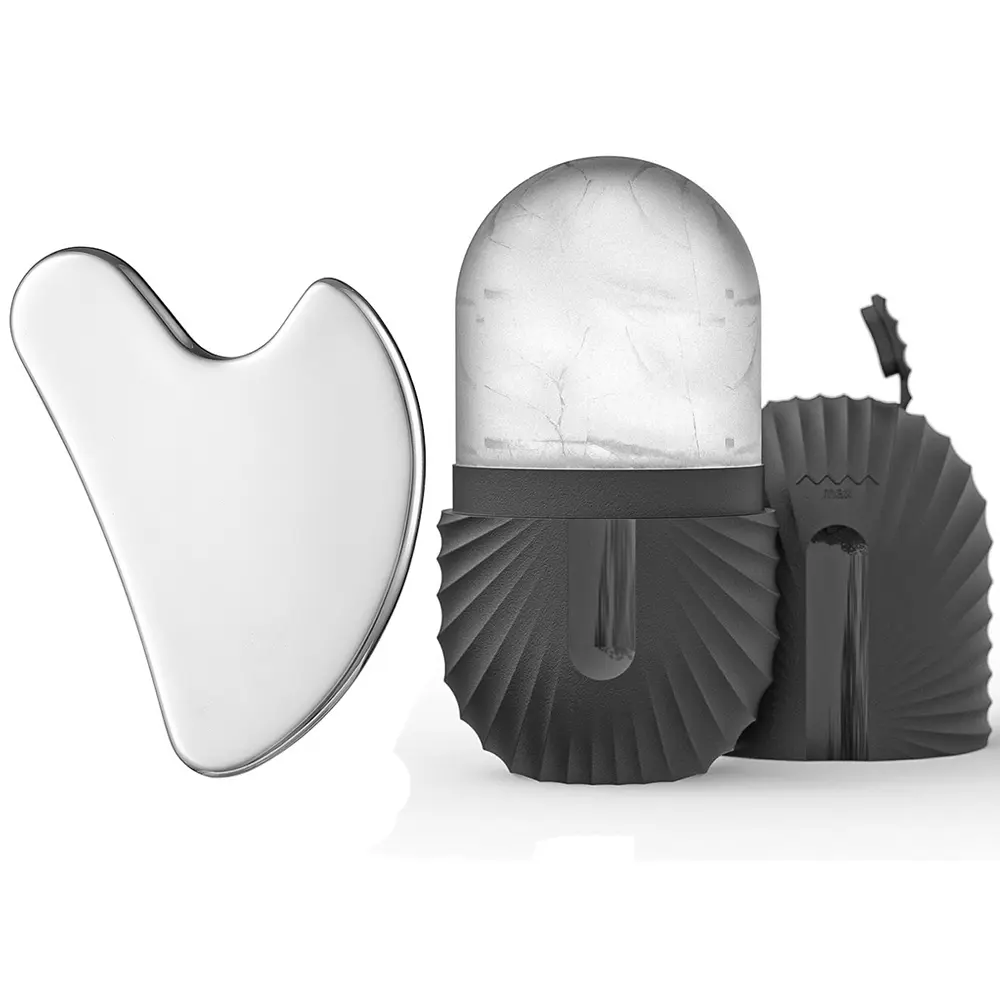 2-Piece Facial Ice Roller Set with Stainless Steel Heart Massage Board, Portable Face Massager Tool for Glowing Skin Care Routine, Facial Care Tools, Facial Beauty Massagers