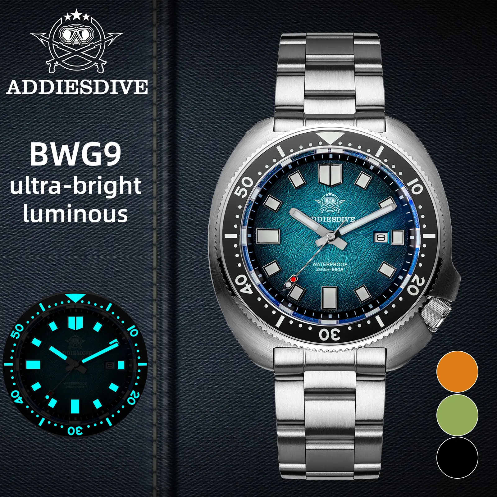 ADDIESDIVE Diver Watches Men's Watches - 44mm 200m Waterproof Sapphire Super Luminous Stainless Steel Watches Big Face Watch With Calendar