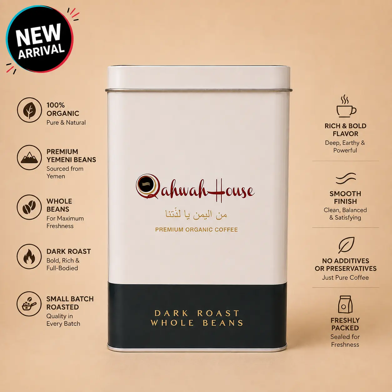 Roasted Whole Coffee Beans, Dark Roast, Espresso-Grade Whole Beans