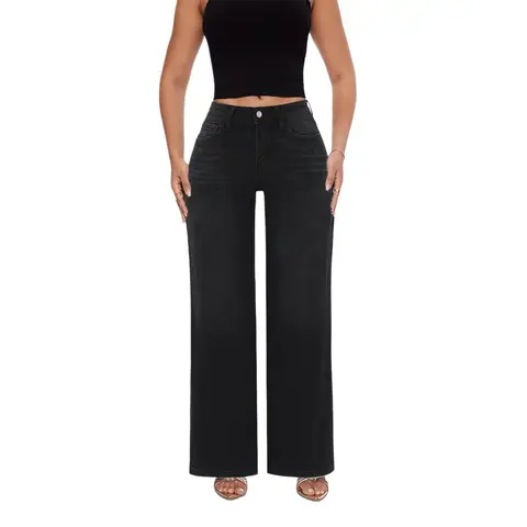 Magic ONESO Mid-low Rise BBL Jeans Baggy Stretchy Wide Leg for Women Distressed Denim Pants Comfortable Tummy Control Plus Size Regular Size 8001