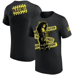 Men's Naomi 3-Sided Caution Do Not Cross Graphic Short-Sleeve Fitted T-Shirt, Casual WWE Fan Top, Unisex Streetwear, Attitude Era Wrestling Star Tee