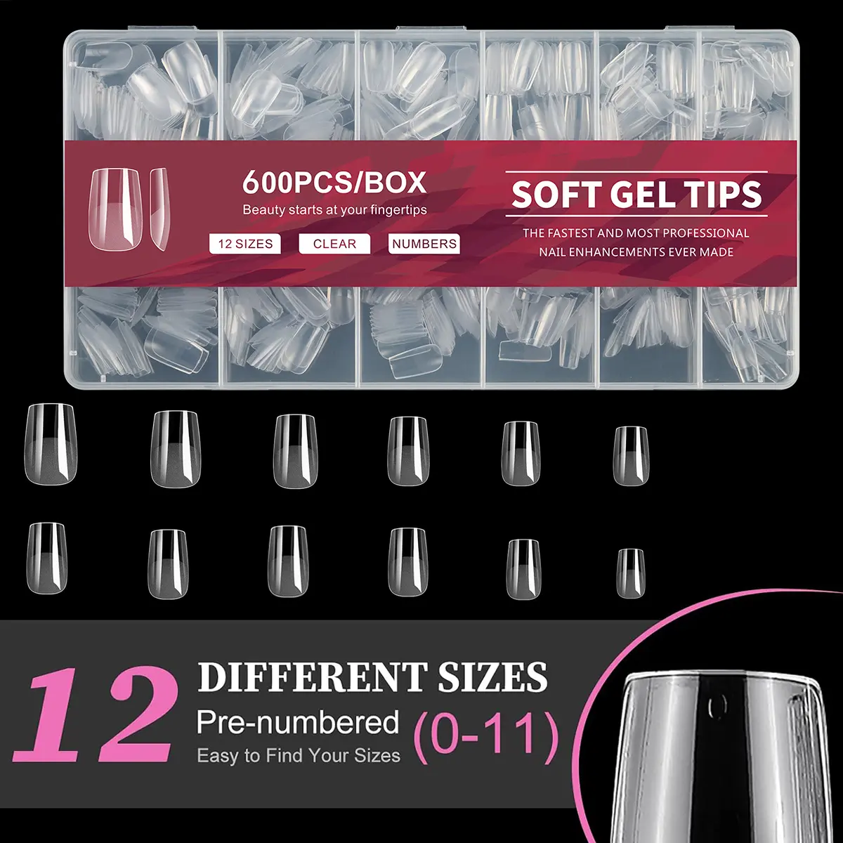 Short Square Clear Acrylic Nail Tips for Nail Extensions, 600PCS | Small False Fake Acrylic Nail Tips Extra Short Soft Gel Half Nail Tips for Gel Nail Polish Salon Manicure Home DIY Use