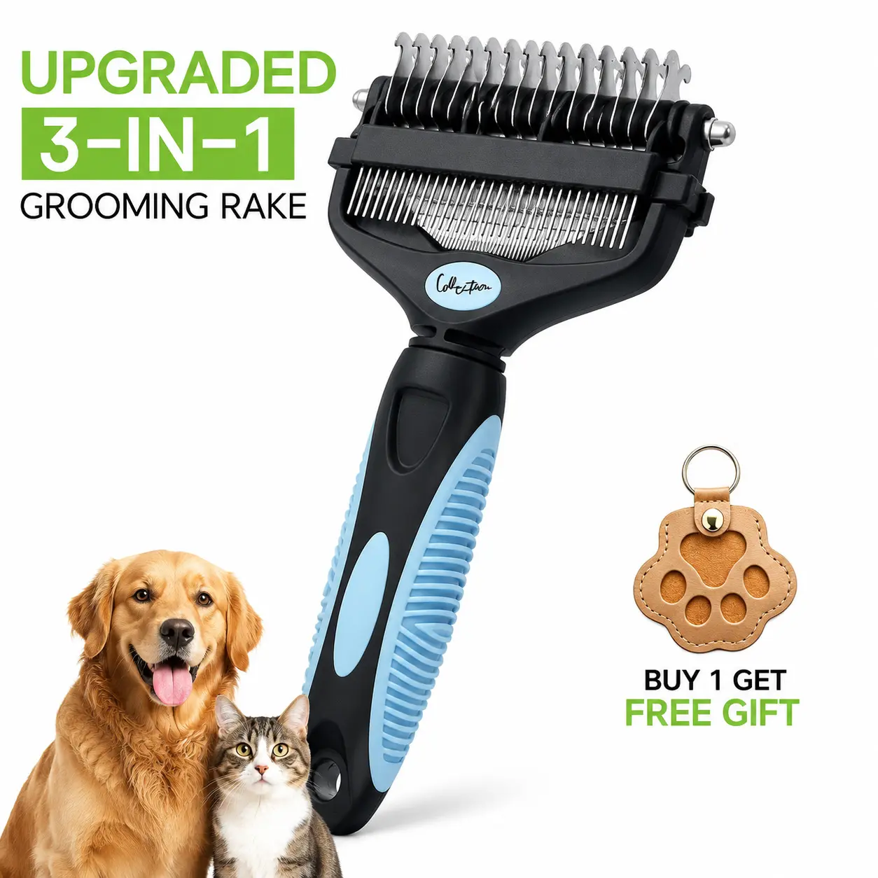 (Limited Free Gift) 3-in-1 Dog Deshedding Brush with Double-Sided Design, Stainless Steel Universal Detangling Comb, Plastic Pet Grooming Tool for Matted Hair Taming & Daily Coat Beauty/Hair Care