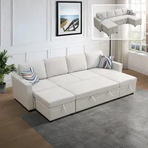 Luxury Sofa Off-White Sackcloth 6-Piece Living Room Sofa Bed - Versatile Retro Set for Comfortable Stylish Seating Arrangement