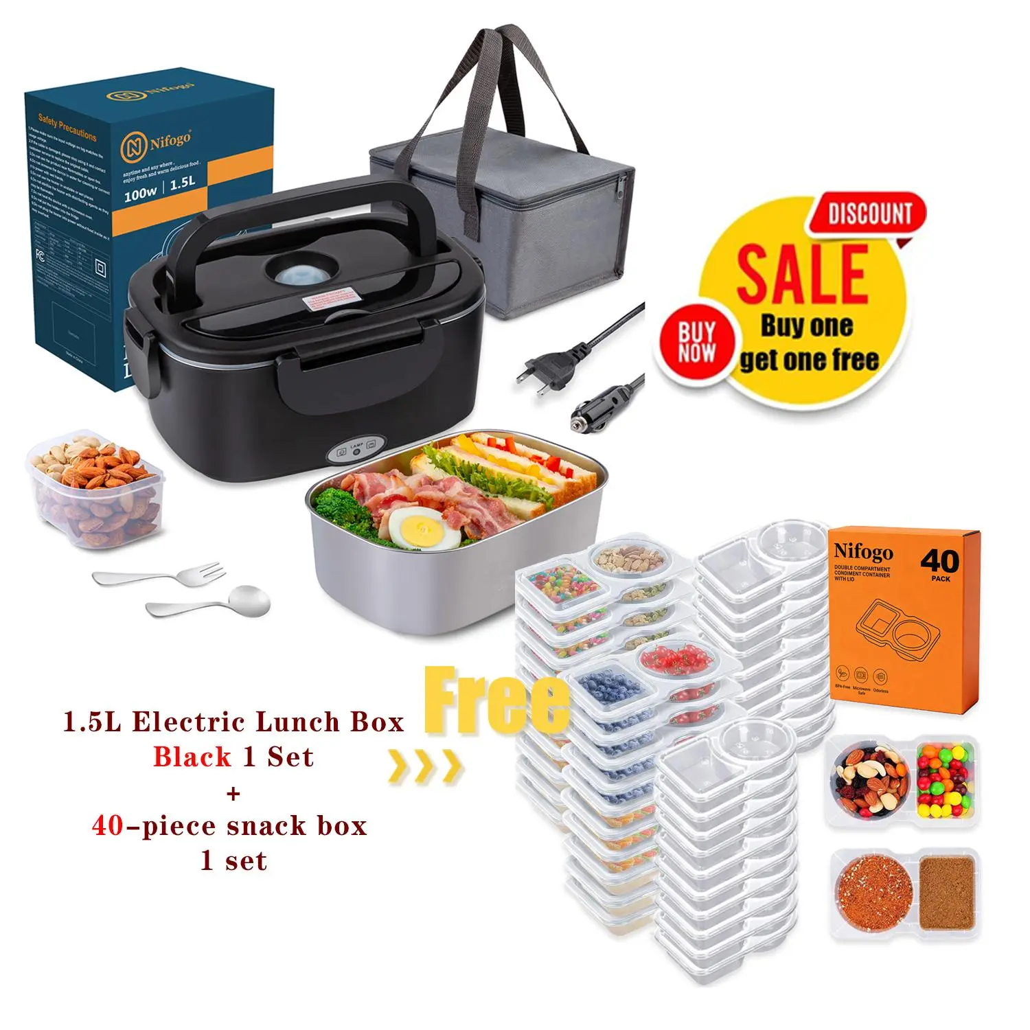 1.5L/Black/ABY+40Pcs Snack box