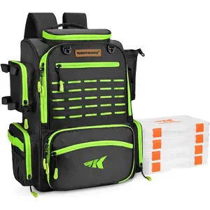 Bait Boss Fishing Tackle Backpack with Rod Holders, 4 Boxes, Rain Cover - Large Storage fishing bag