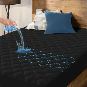 Queen Size Waterproof Mattress Pad Protector, Breathable Quilted Mattress Cover Noiseless Waterproof Fitted Sheet Mattress Topper Upto 21" Deep, Black