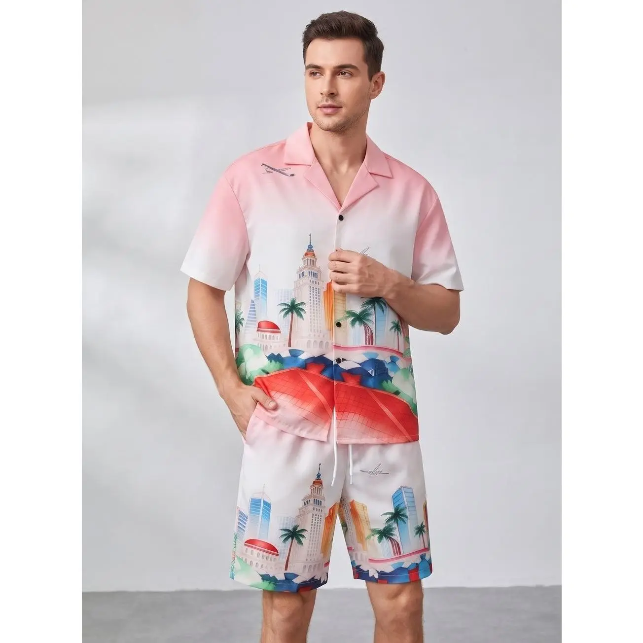 Men's 2 piece sets - Men's Ombre Two-Piece Short Set, Breathable Lightweight Matching Outfit for Summer Beach and Vacation summer clothing trending clothing trending clothes male clothing men 2 piece sets vacation outfits streetwear