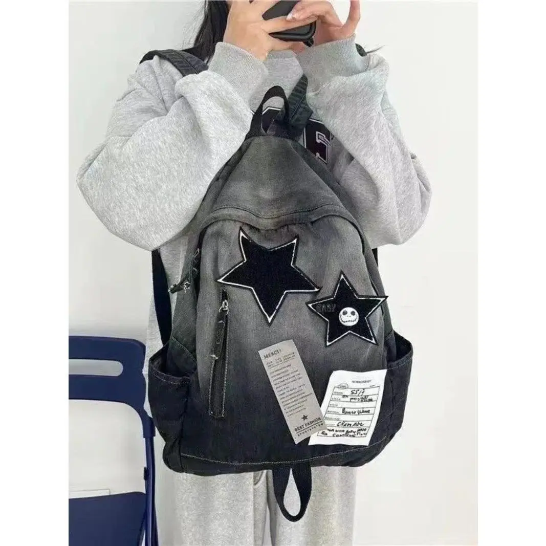 Y2k Bag Teenage Fashion Canvas Casual Backpacks Popular Trendy Five Star School Bags Summer All Match Cool Rucksack Bolsa Mujer