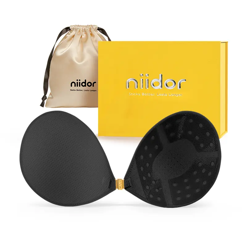 Niidor Exclusive Breathable Adhesive Bra with Magnetic Buckle One-Sec Wear Ultra Breathable Sweat-Proof Summer Essential Gift Box & Satin Pouch Set Perfect Holiday Gift for Her Womenswear