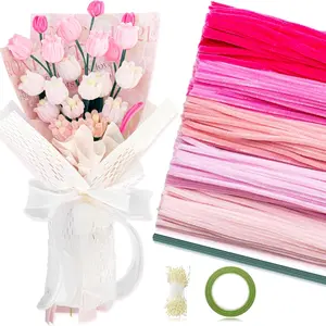 371 count Pipe Cleaners Set, Assorted Colored Pipe Cleaners Bulk with Floral Wires, Gardening Tape, and Stamen, Chenille Stems for Flower Making Art DIY Craft Projects(Pink)