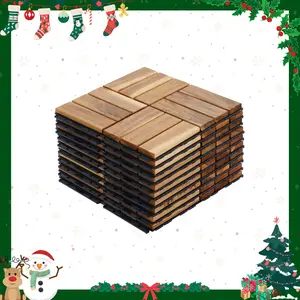 YYDS 10 PCS Interlocking Deck Tiles Checker Pattern, 12" x 12" Square Yellow Acacia Hardwood Outdoor Flooring for Patio, Bancony, Pool Side,...
