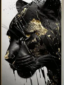 Black Panther Print Wall Art Abstract Panther Prints Black and Gold Poster Black Panther Wall Decor Black Panther Poste Panther Painting Wildlife Animal Pictures Poster for Room