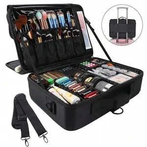 Large Capacity Travel Cosmetic Bag, Waterproof Portable Travel Cosmetic Bag, Portable Cosmetic Bag With Adjustable Dividers And Shoulder Straps To Store Makeup And Makeup Brushes Toiletries Jewelry Digital Accessories Cosmetics Travel Toiletries Storage B