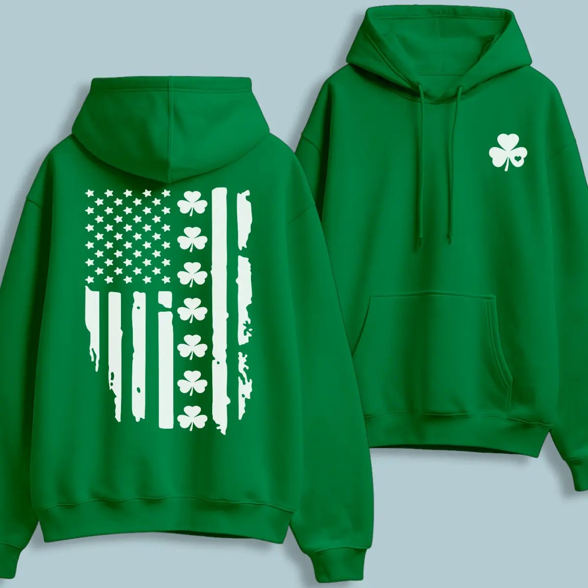 Irish American Shamrock Flag Hoodie, Vintage St. Patrick’s Day Pullover, Retro Heritage Pride Graphic, Warm Casual Streetwear, For Men and Women