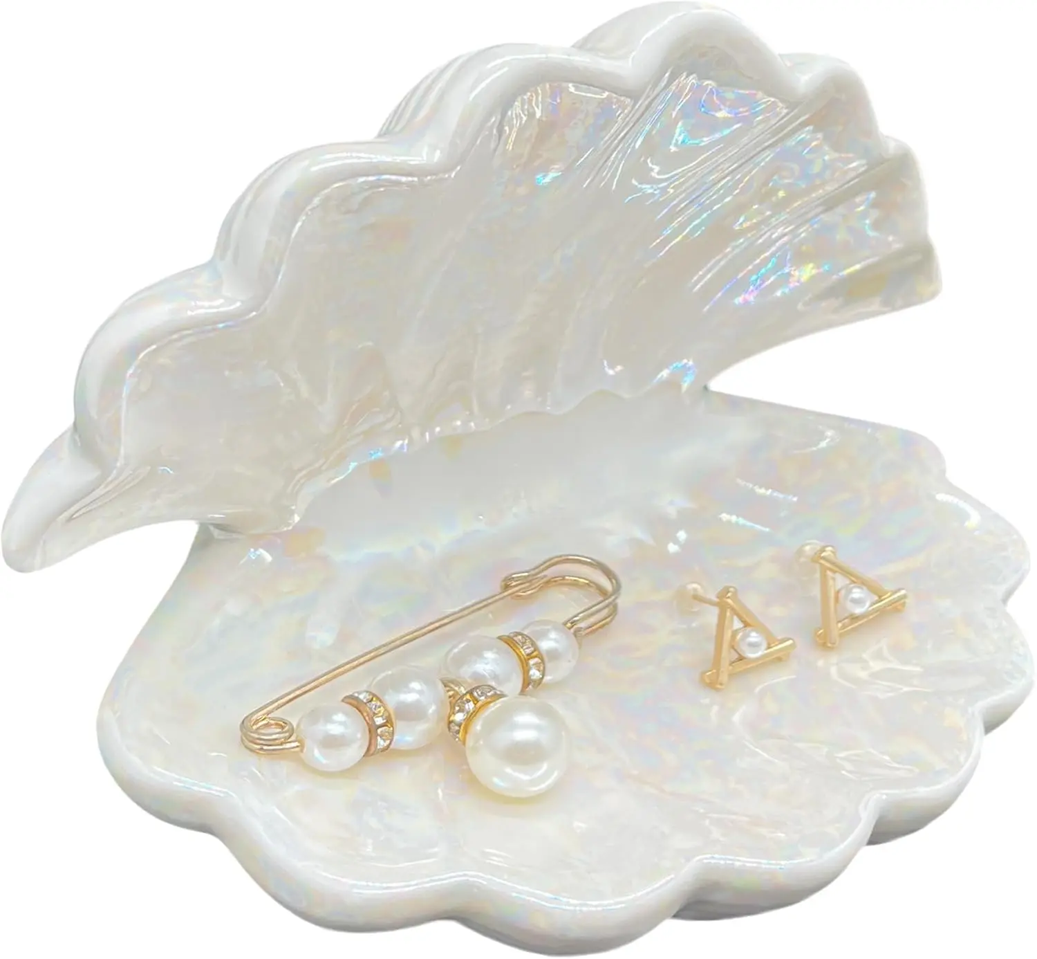 Shell Trinket Dish Ceramic Conch Ring Holder Jewelry Tray Decorative Jewelry Plate Cute Jewelry Organizer for Home Decor (Shell A) BOHK