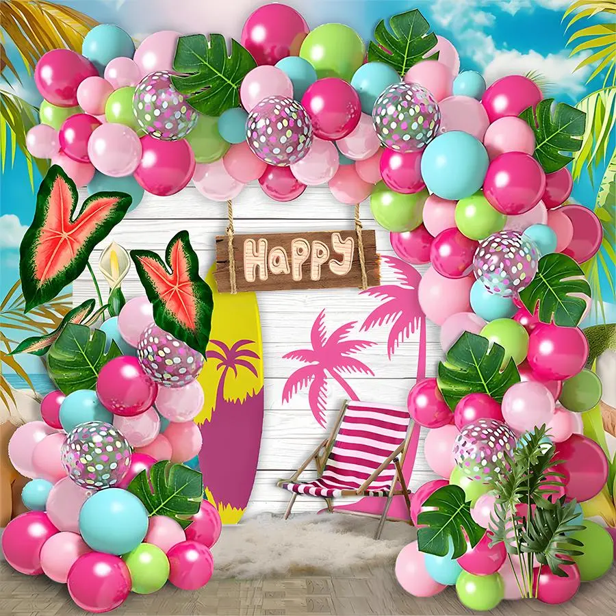 Tropical Hawaii Themed Balloon Arch Kit, 124pcs/set Mixed Color Balloon Set, Party Decoration Supplies for Birthday Wedding Baby Shower, Party Balloons Decorations