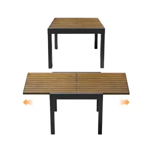 SEEHILL Expandable Patio Dining Table Never-Rust Aluminum Extendable Outdoor Dining Table for 4-6 Person, 32"-65" Adjustable Indoor Outdoor Expandable Patio Table for Garden, Porch, Deck, Backyard, Apartment, Teak Color