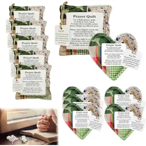 12 Pcs Mini Prayer Quilt with Cross Inside Bulk Handmade Vintage Scripture Heart Quilt Squares Christian Gifts for Women Christmas Pastor Appreciation Sympathy Gifts Classic