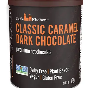 Castle Kitchen Classic Caramel Dark Chocolate Premium Hot Cocoa Mix - Winter Favorite - Dairy-Free, Vegan, Plant Based, Gluten-Free, Non-GMO Project Verified, Kosher - Just Add Water - 14 oz
