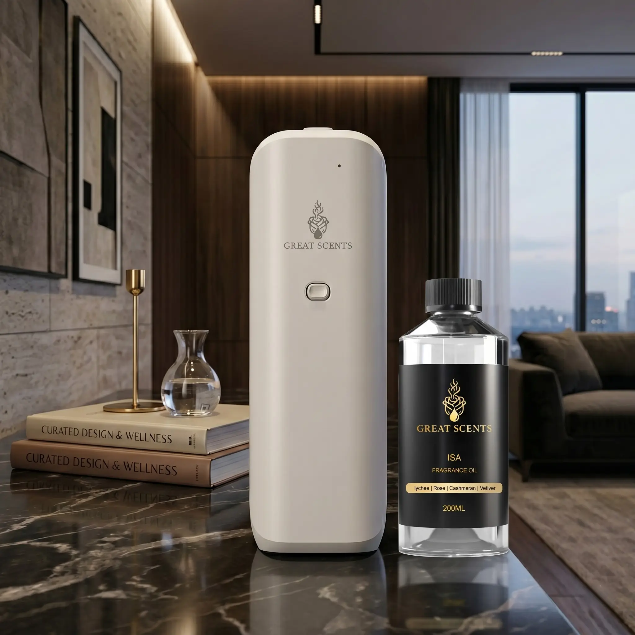 Compact Single Unit Wall Plug-In Aroma Scent Diffuser Kit with 200ml Fragrance Oil, Casual Modern Home Fragrance, Hotel Scents, Automatic Power Off, Fast Room Refresh for Home & Business Use