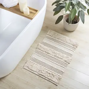 INK+IVY Bath Rug Hand-Woven Texture Shaggy Striped Soft & Water Absorbent, Boho Bathroom Décor Bath-Mats, Non-Slip Absorbent Quick Dry Mats for Tub, Shower Room, Asher