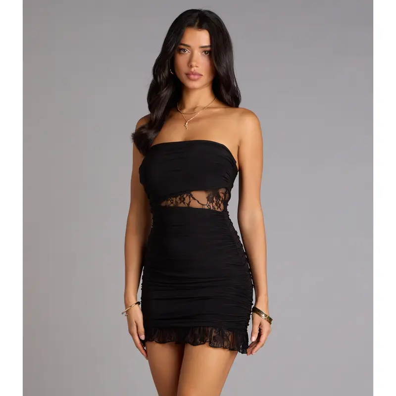 chinese dress ladies VIRA LACE HALTER RUFFLE MINI DRESS