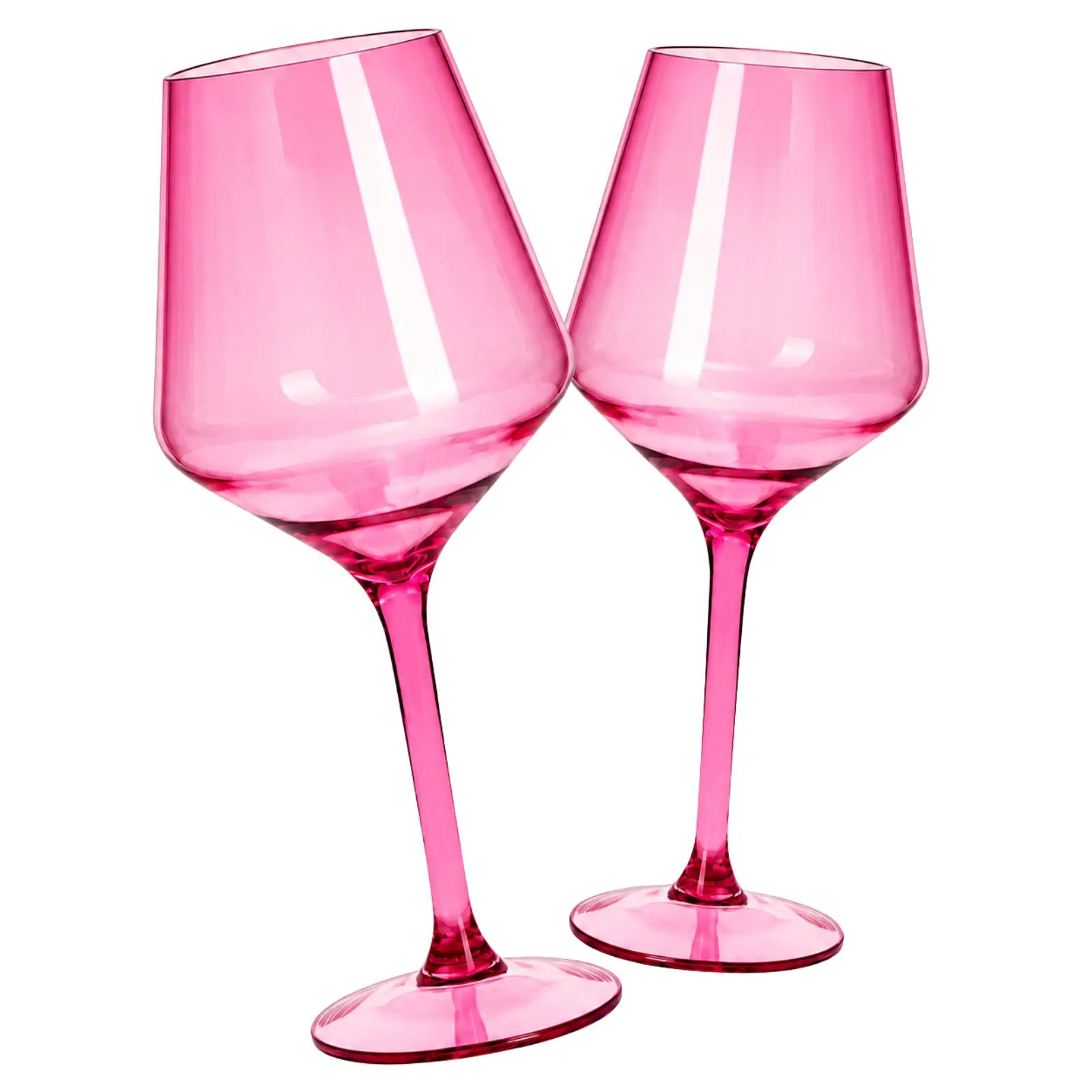 Floating Wine Glasses for Pool (18 Oz | Set of 2) - Wine Glass Set That Float | Shatterproof Poolside Wine | Beach Glass | Outdoor Tritan Plastic Glassware with Stem for Patio, Picnic - Pink
