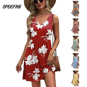 OFEEFAN Summer Dresses for Women 2026 Casual V Neck Sleeveless Tank Dress Beach Sundresses with Pockets