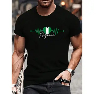 100% Cotton Nigeria Heritage Roots Proud Heartbeat Nigerian Flag Pride T-Shirt Women's Men's Graphic Tee Crew Neck summer vacation Tops