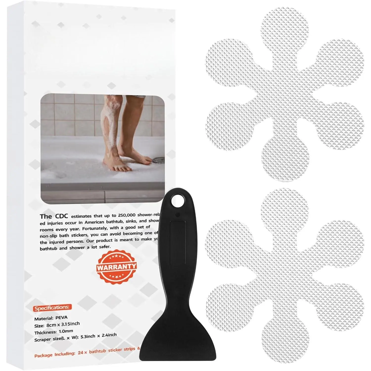 Bathtub Stickers Non-Slip, 24 count Safety Shower Treads Adhesive Appliques with  Scraper