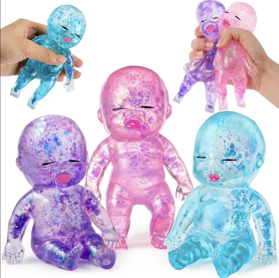 Mega Glitter Squishy Cute Baby Toy, Slow RisingGlitter Squeeze Toy for Stress Relief, SoftSensory Fidget Toy for Kids & Adults, CuteStretchy Collectible Squishies