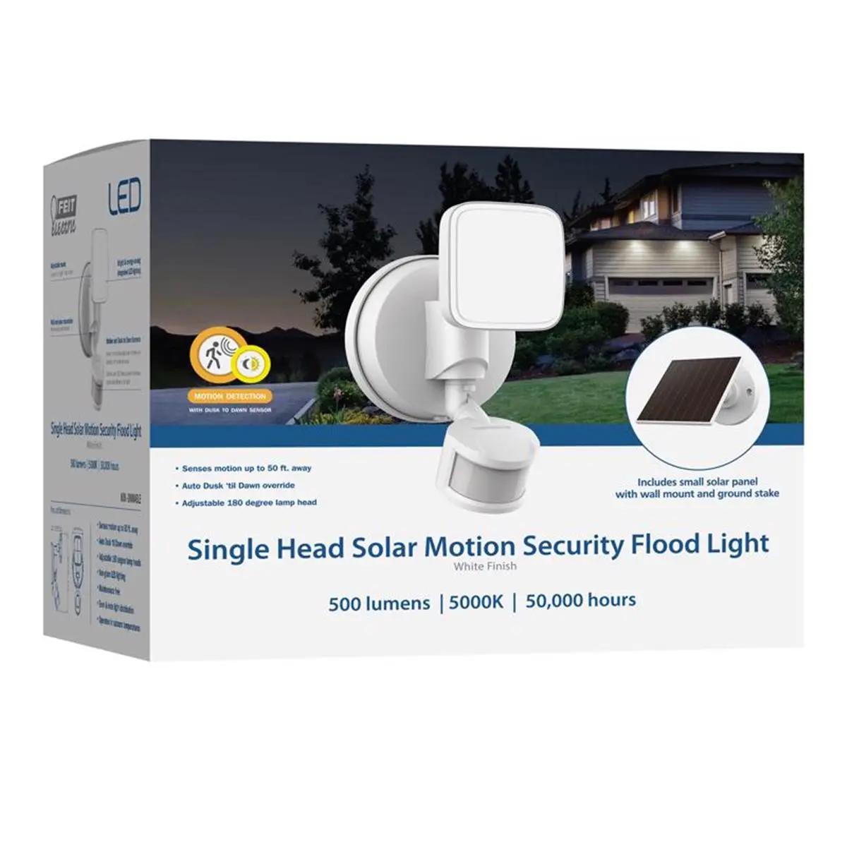 Feit Electric 8W Motion-Sensing Solar-Powered LED Outdoor Flood Light - White, Home Improvement Security Light