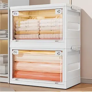 Large Capacity Foldable Storage Box, Multi-Functional Locking Lid, Dual Open Cover, Transparent Stackable Organizer