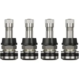 4 Pieces TR416 Metal Valve Stems Outer Mount Fits .453" & .625" Rim Holes Long 1 1/2", Silver