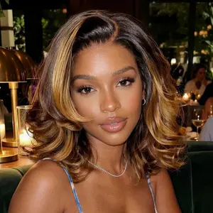 UNice Side Part Balayage Highlights with Golden Brown Body Wave Bob Wig Glueless 7x5 HD Lace Closure Human Hair Wigs with Drawstring Natural Hairline