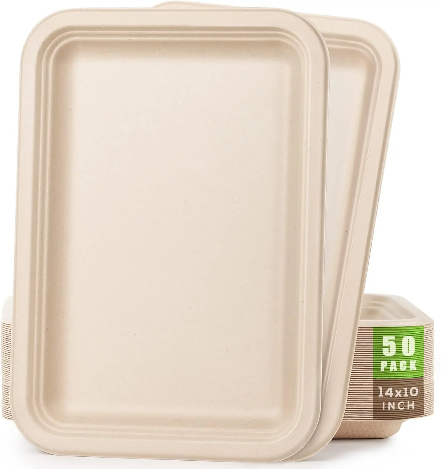 50 Pack 14 Inch Disposable  Trays  Heavy-Duty Large Paper Plates Compostable Sugarcane Platters for Crawfish Lobster Seafood Party