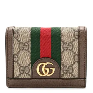 Pre-owned GUCCI Canvas Small Leather Goods GG Supreme Monogram Web Ophidia Card Case Beige New Acero