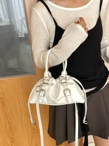 Drawstring Design Bucket Bag, Korean Casual Style, Metal Ring Decoration, Crossbody Shoulder Bag, Daily Commute Versatile Bag