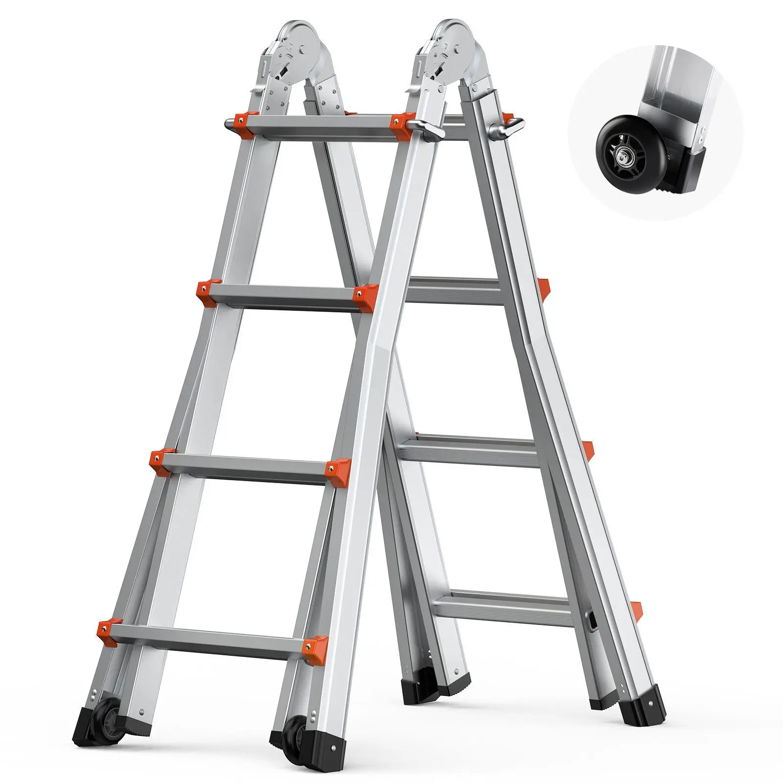 VEVOR Telescoping Ladder A Frame,  , 13 FT Compact Aluminum Extension Ladder, Multi-Function Portable Collapsible RV Ladder, Telescopic Ladder for Homework Stairs Indoor Outdoor Roof, 330lb Load#BackToSchool