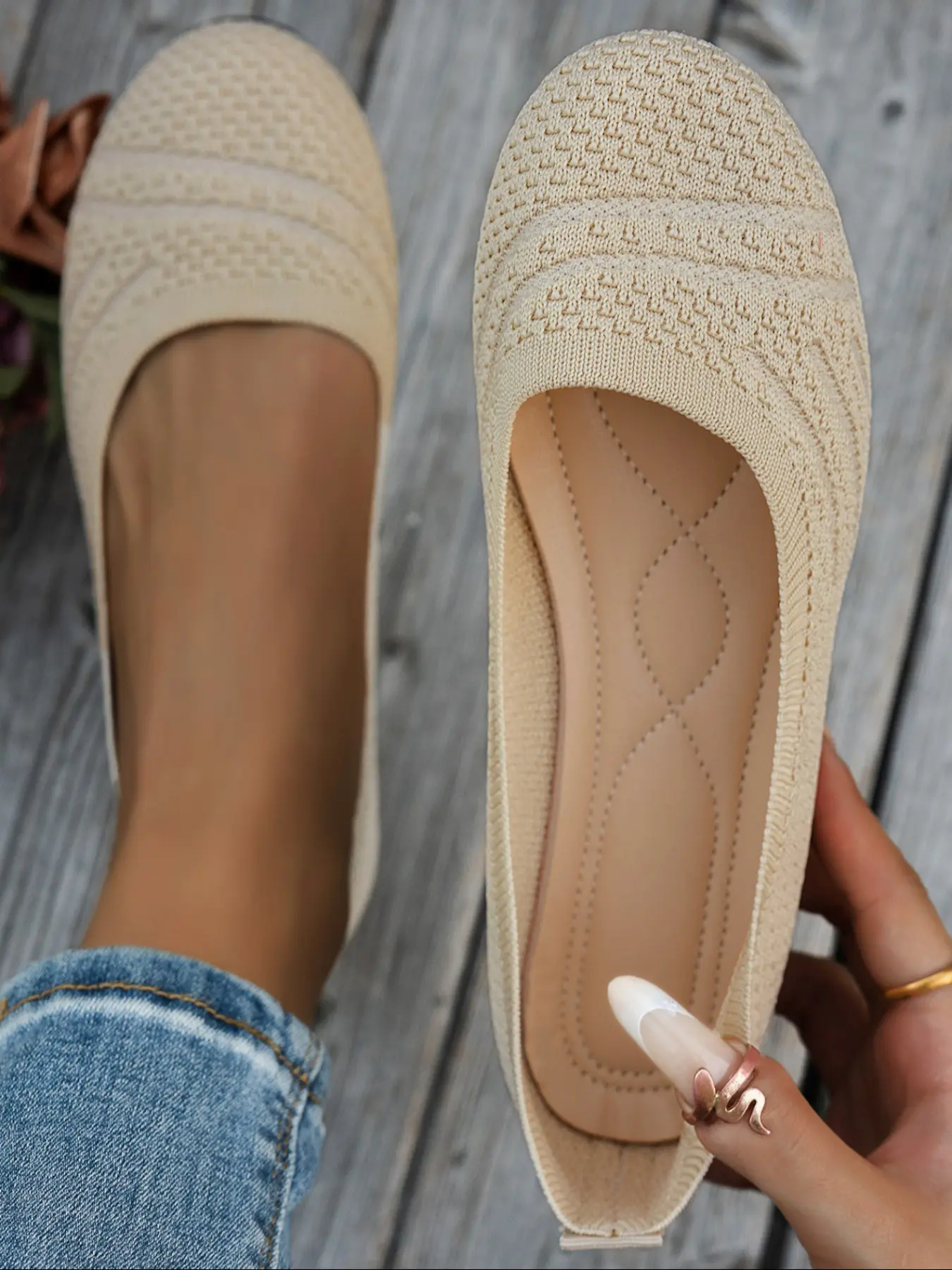 Women's New Round Toe Knit Ballet Shoes, Lightweight Breathable Footwear, Plain Design, Breathable Mesh, One-Piece Slip-On, Comfortable for Daily Commute and Casual Wear, Breathable Slip Ons, Ballerina Flats