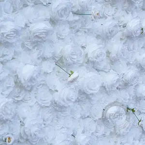 White 8Ft*8Ft 3D Fabric Artificial Flower Wall Decor Silk Set with High-Quality Silk Flowers and Fabric Backdrop for Home Decor Perfect for Weddings Parties
