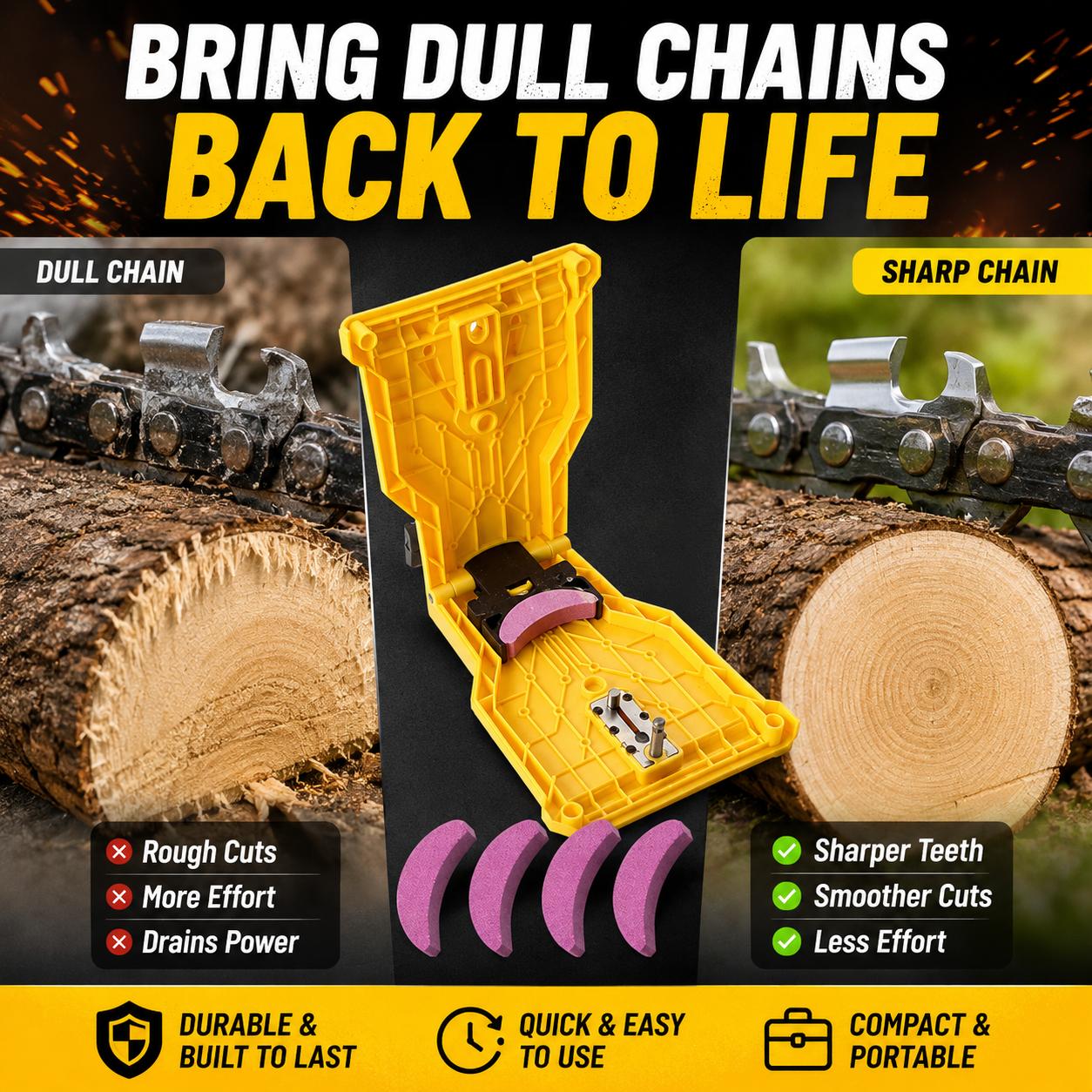 Portable Teeth Chainsaw Sharpener, Proprietary Bar-Mount Chain Saw Fast Sharpening Tool