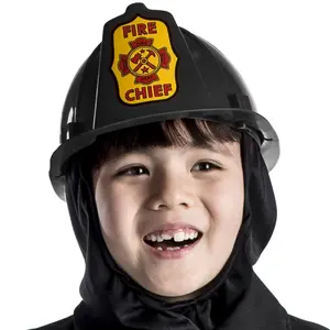 Fireman's Helmet For Kids | Kids Firefighter Role Play Helmet – Black Plastic Fireman Hat with Emblem - Perfect For Halloween, Role Play, Theme Party & Pretend Play Fun