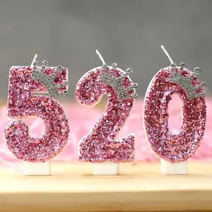 Crown Design Birthday Candle, 1 Count Glitter Birthday Candle with 2 Counts Replacement Number, Cake Decoration Supplies for Girls, Ladies, and Anniversary, Ornaments, Halloween