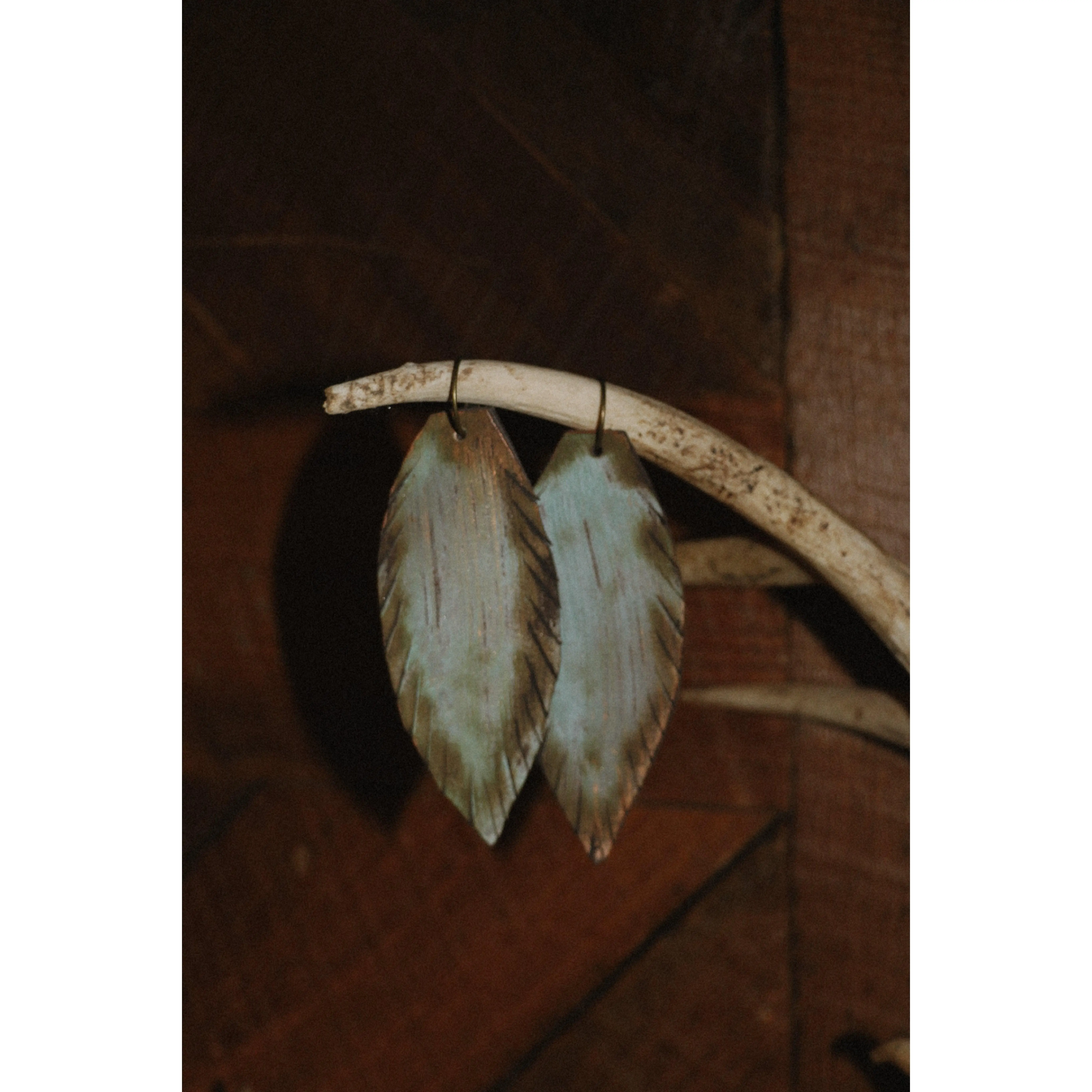 Rustic Turquoise Feather earrings