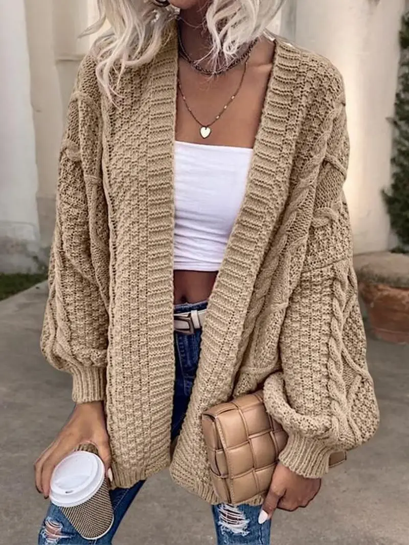 Women'S Oversized Cable-Knit Open Front Cardigan Sweater, Long Sleeve Solid Color Fashion Cozy Knitted Cardigan for Autumn Winter Casual Daily Wear, Women Fall Outfit, Winer Outerwear Coat for Women, Chunky Sweater Women
